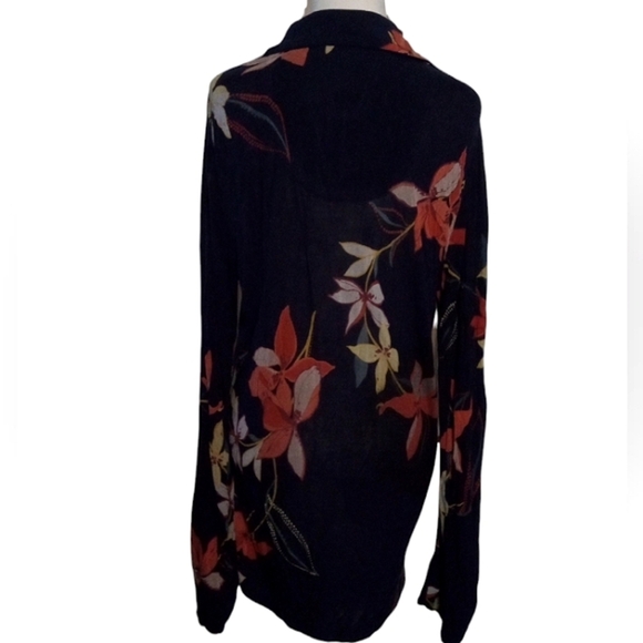 Soma Floral Navy Blue Button Semi Ruched Front Long Sleeve Blouse Cover Up Small - Picture 4 of 7
